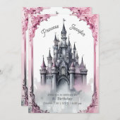 Pink whimsicess märchenhafte Burg Geburtstag Einladung (Vorne/Hinten)