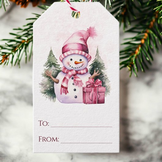 Pink Whimsiday Snowman Weihnachten Geschenkanhänger