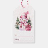 Pink Whimsiday Snowman Weihnachten Geschenkanhänger (Vorderseite)