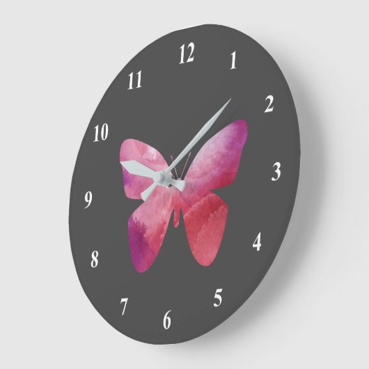 Pink-Whimsischer Schmetterling Große Wanduhr (Winkel)