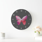 Pink-Whimsischer Schmetterling Große Wanduhr (Zuhause)