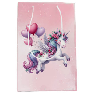 Pink whimsisical fliegend unicorn mittlere geschenktüte