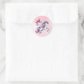 Pink whimsisical fliegend unicorn runder aufkleber (Tasche)