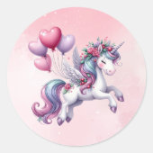 Pink whimsisical fliegend unicorn runder aufkleber (Vorderseite)