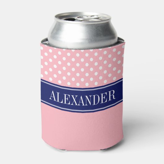 Pink Whisky Polka Dot CB Navy Name Monogram Dosenkühler (Kanne Vorderseite)