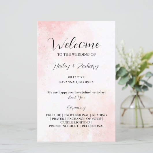 Pink Whispers-Hochzeitsprogramm (Stehend Vorderseite)