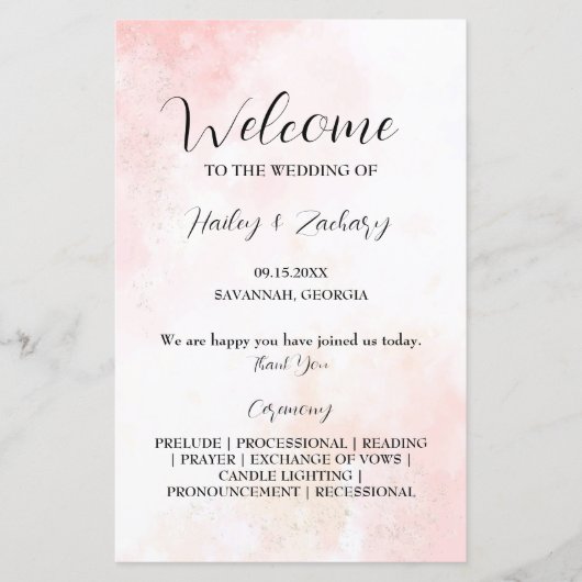 Pink Whispers-Hochzeitsprogramm (Vorderseite)