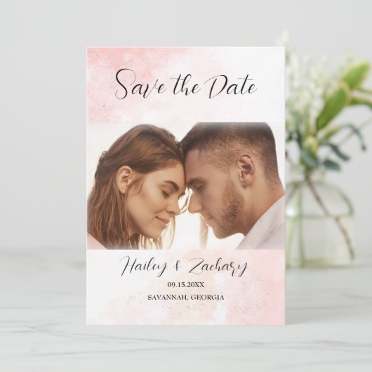 Pink Whispers Wedding Save The Date (Stehend Vorderseite)