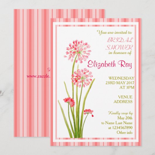 Pink Whit Delicate Blumendusche Einladung (Vorne/Hinten)