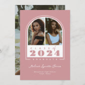 Pink White 2024 Moderner Arch Foto Abschluss Ankündigung (Vorne/Hinten)