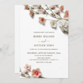 Pink White 3D Wildflowers Wedding Einladung (Vorne/Hinten)