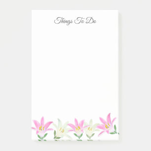 Pink & White Amaryllis auf Weiß To-Do Post-it Klebezettel