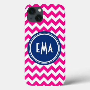 Pink White And Blue Monogram Chevron Pattern Case-Mate iPhone Hülle