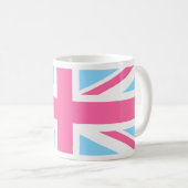 Pink White and Blue Union Jack UK Flag Kaffeetasse (VorderseiteRechts)