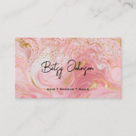 Pink, White and Gold Glitter Marbled Business Card Visitenkarte