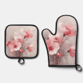 Pink, White, and Gray Foral Ofenhandschuh & Topflappen-Set (Vorderseite)