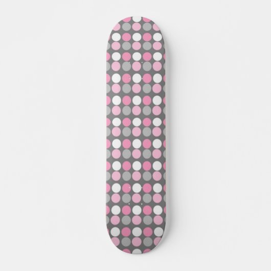 Pink White and Gray Polka Dot Skateboard (Vorne)