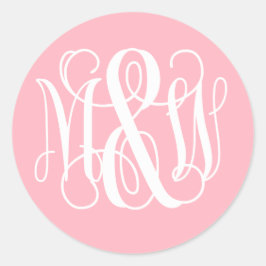 Pink White B&G Vine Script Monogram DIG BG Runder Aufkleber