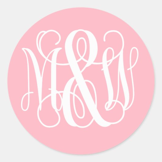 Pink White B&G Vine Script Monogram DIG BG Runder Aufkleber (Vorderseite)