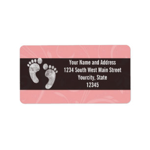 Pink/White Baby Footprints Adressaufkleber