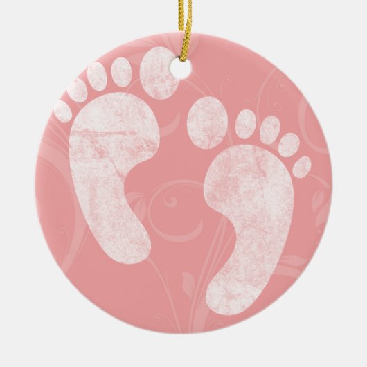 Pink/White Baby Footprints Keramikornament (Vorne)