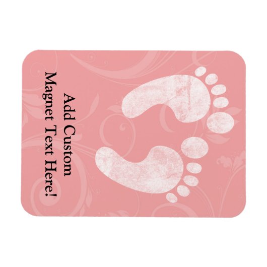 Pink/White Baby Footprints Magnet (Horizontal)