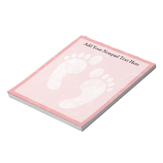 Pink/White Baby Footprints Notizblock (Rotiert)