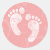 Pink/White Baby Footprints Runder Aufkleber (Vorderseite)