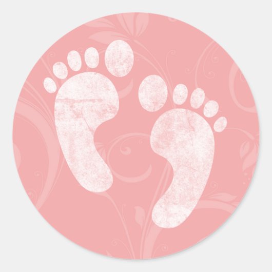 Pink/White Baby Footprints Runder Aufkleber (Vorderseite)
