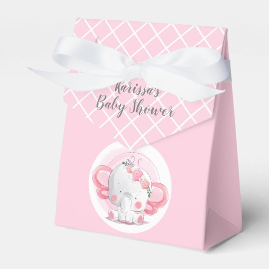 Pink & White Baby Jungle Elephant Gastgeschenk Box Geschenkschachtel (Vorderseite)