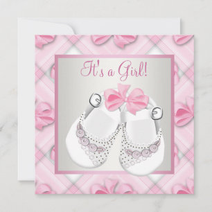 Pink White Baby Shoes Pink Baby Girl Dusche Einladung
