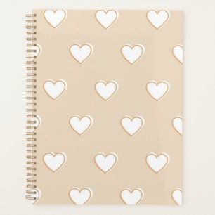 Pink White Beige Niedliches, einfaches Herzmuster Planer