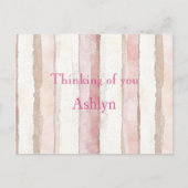 Pink White Beige Stripes Thinking of you Postkarte (Vorderseite)