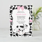 Pink White Black Cow Print Baby Dusche Einladung (Stehend Vorderseite)