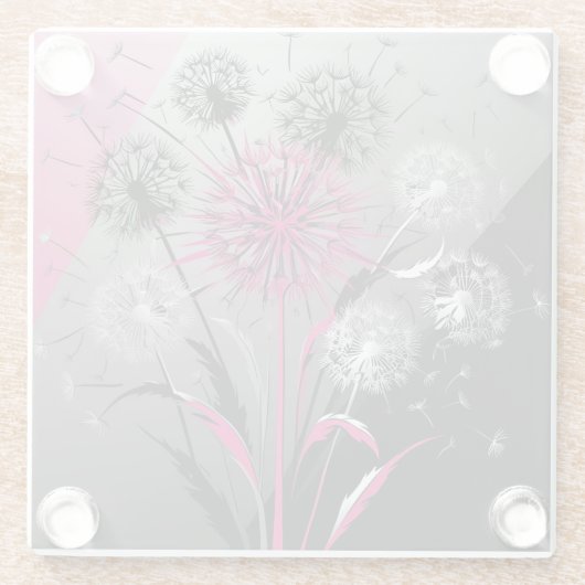 Pink, White Black Dandelions  Glasuntersetzer (Rückseite)