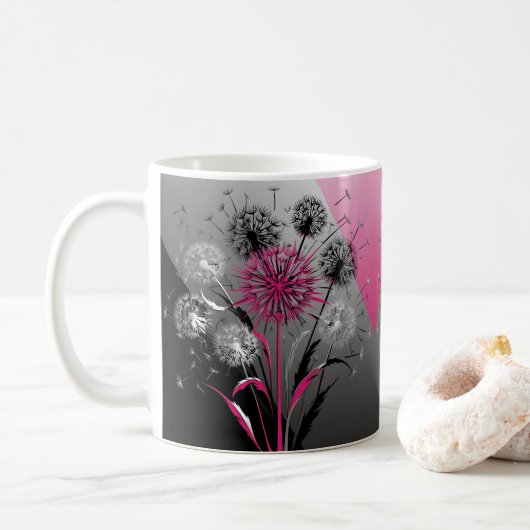Pink, White Black Dandelions  Kaffeetasse (Mit Donut)