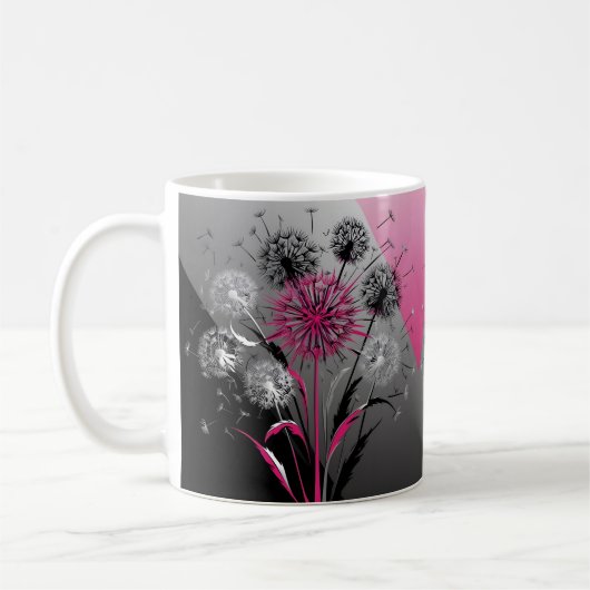 Pink, White Black Dandelions  Kaffeetasse (Links)