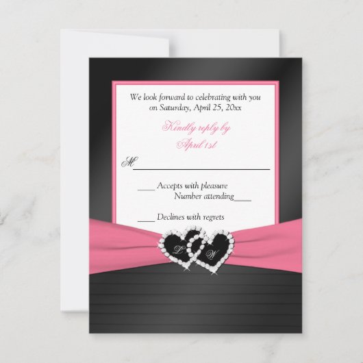 Pink White Black IMITATS Pleats Hearts Wedding RSV Einladung (Vorderseite)
