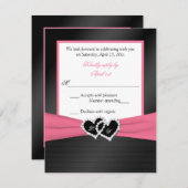 Pink White Black IMITATS Pleats Hearts Wedding RSV Einladung (Vorne/Hinten)
