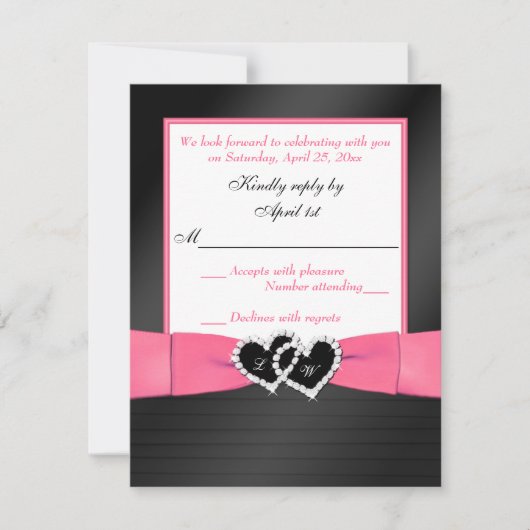 Pink White Black IMITATS Pleats Hearts Wedding RSV Einladung (Vorderseite)
