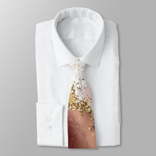 Pink White Black Mauve Gold Glitzer Agate Marble Krawatte (Gebunden)