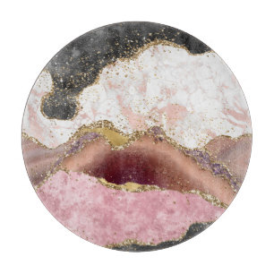 Pink White Black Mauve Gold Glitzer Agate Marble Schneidebrett