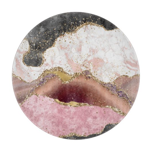 Pink White Black Mauve Gold Glitzer Agate Marble Schneidebrett (Vorderseite)