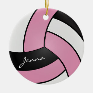 Pink, White & Black Personalize Volleyball Keramik Ornament