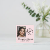 Pink White & Black Script Makeup Photo Personalize Quadratische Visitenkarte (Stehend Vorderseite)