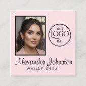 Pink White & Black Script Makeup Photo Personalize Quadratische Visitenkarte (Vorderseite)
