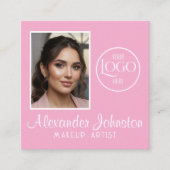 Pink White & Black Script Makeup Photo Personalize Quadratische Visitenkarte (Vorderseite)