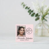 Pink White & Black Script Makeup Photo Personalize Quadratische Visitenkarte (Stehend Vorderseite)