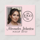 Pink White & Black Script Makeup Photo Personalize Quadratische Visitenkarte (Vorderseite)