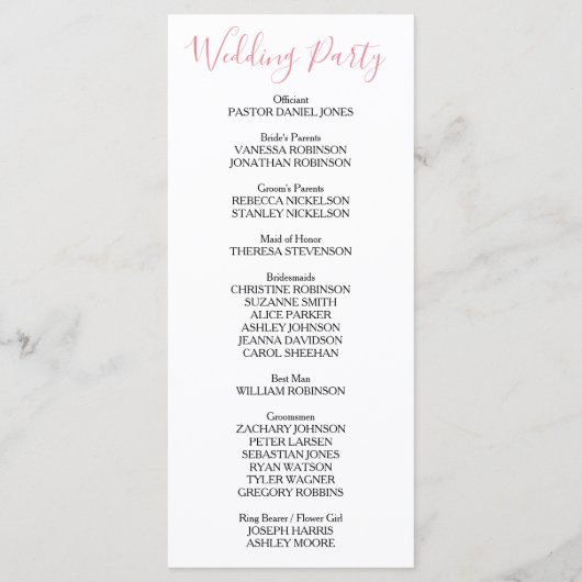 Pink White Black Wedding Program Programm (Rückseite)